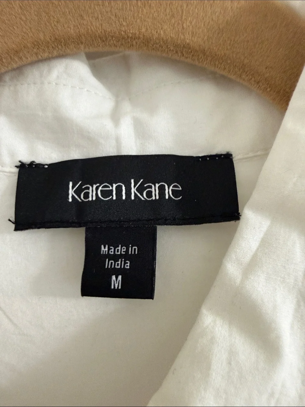 Karen Kane White Button-Down Shirt with Beige Floral Embroidery